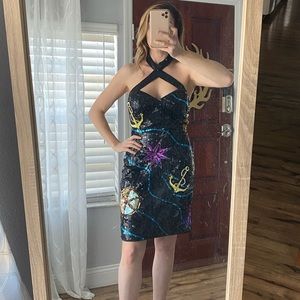 Vintage, glam, sequin and beaded Nautical cocktail dress
